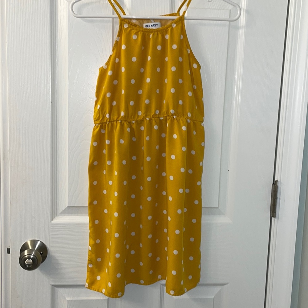 Old Navy Yellow and White High Neck Halter Dress Girls Size 10/12